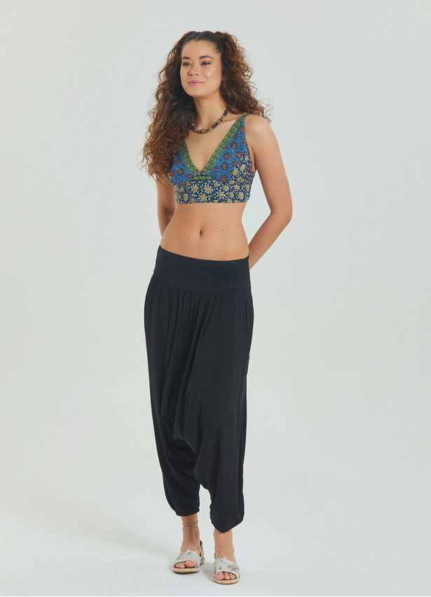 Black Women's Shalwar with Gimp Detailed Elastic Pocket on the Leg 4480